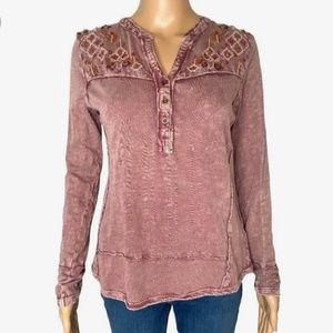 Lucky and Coco Tops 100% cotton Beaded Long Sleeve V Neck Henley
